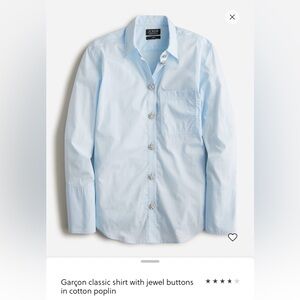 NWT J Crew Garçon Classic Button Down Blue Shirt w/ Rhinestone Buttons, 12